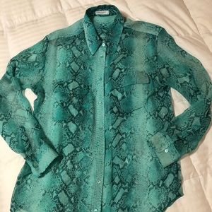 EQUIPMENT 100% silk chiffon teal green sheet shirt